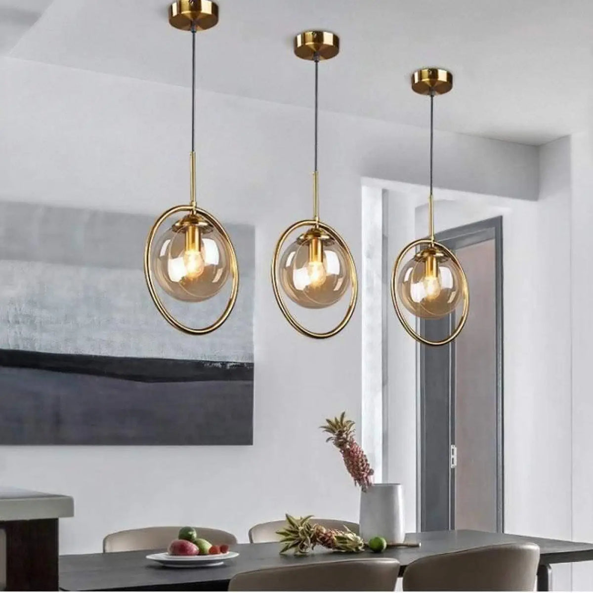 Suspension luminaire chambre salle a manger verre dore