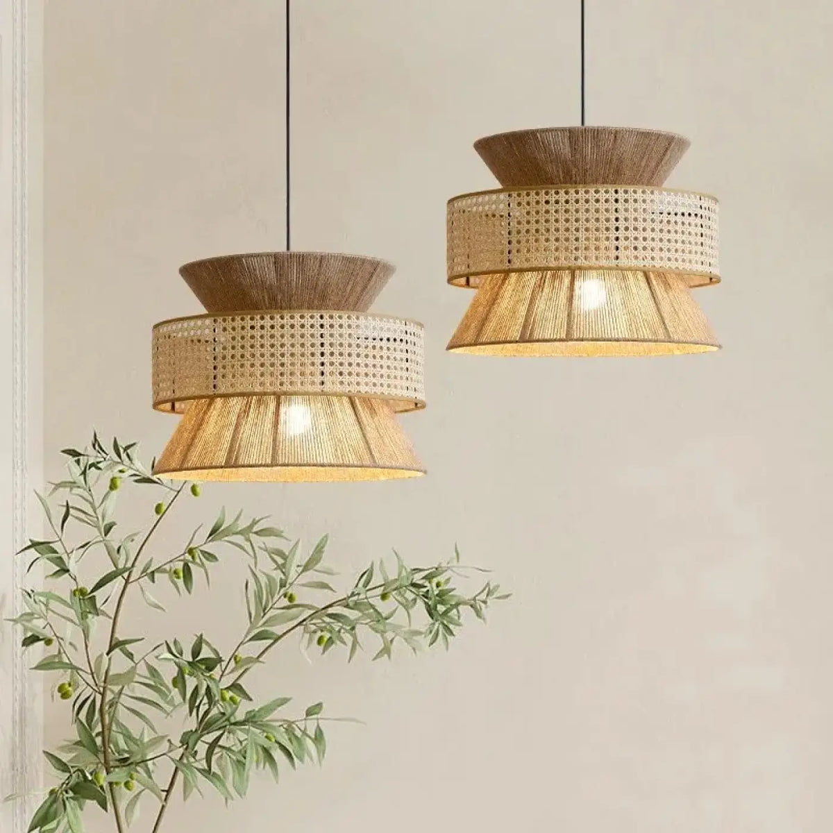 Suspension luminaire cuisine rotin naturel design