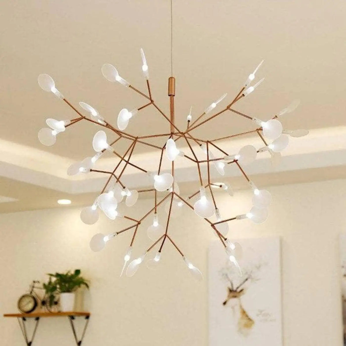 Suspension luminaire metal dore design salon salle a manger