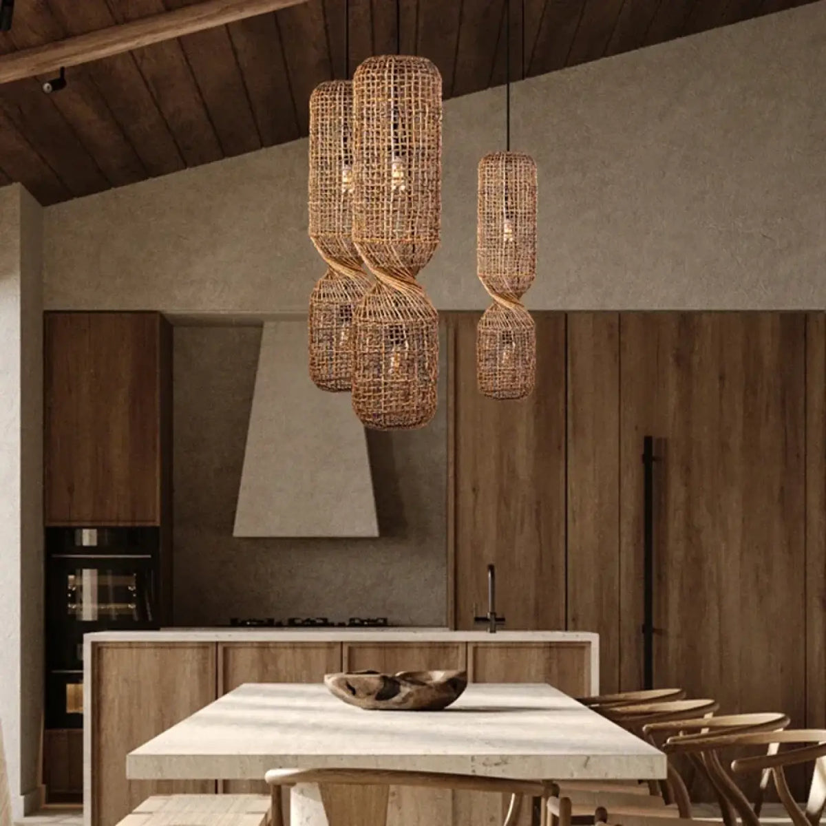 Suspension luminaire rotin torsade salon salle a manger chambre