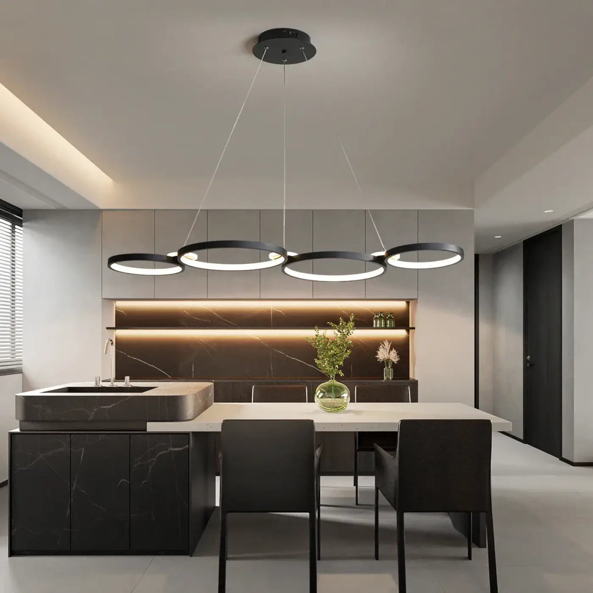 Suspension luminaire salle a manger anneaux design