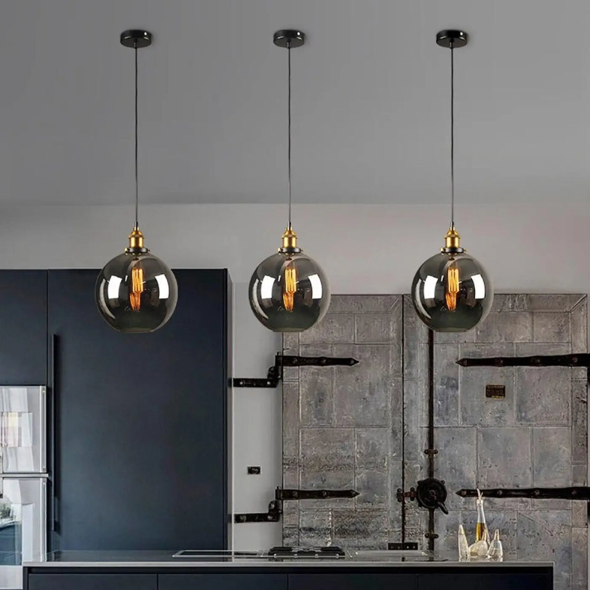 Suspension luminaire salon chambre verre fume design