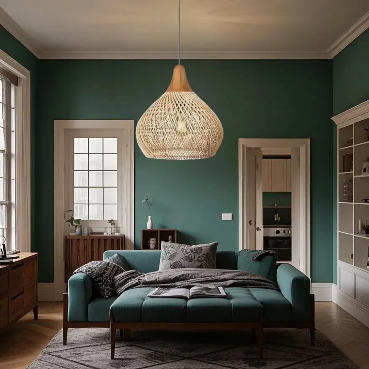 Suspension luminaire salon rotin scandinave design