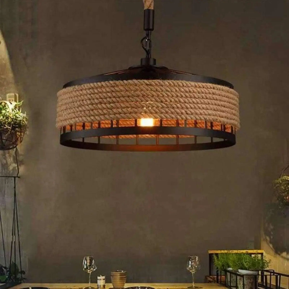 Suspension luminaire salon salle a manger corde metal