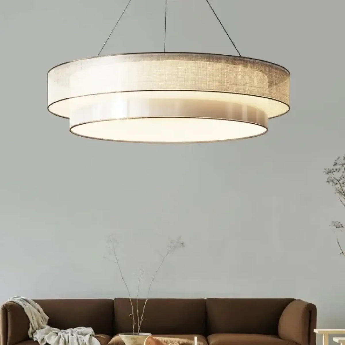 Suspension luminaire salon salle a manger tissu rond