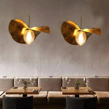 Suspension luminaire alu dore feuille salle a manger