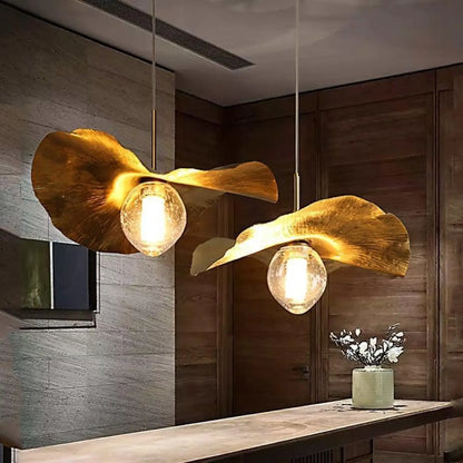 Suspension luminaire alu dore feuille salle a manger
