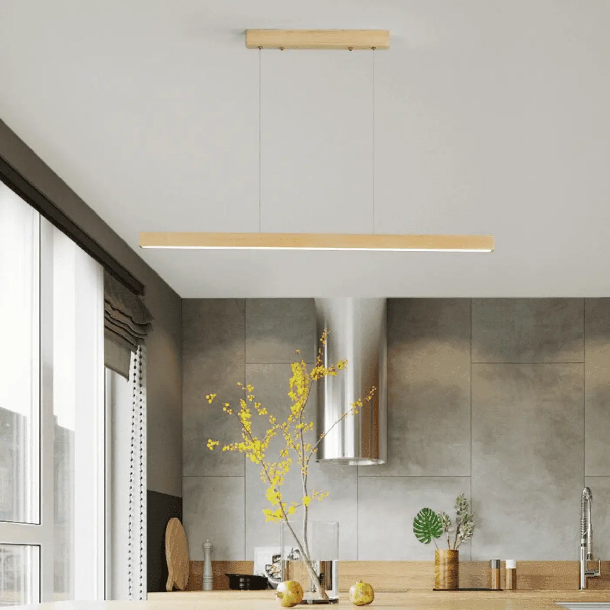 Suspension luminaire bois design cuisine salle a manger