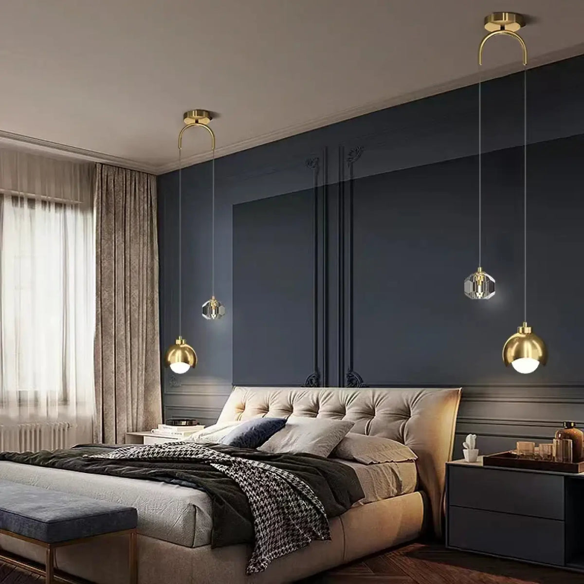 Suspension luminaire chambre design noir dore