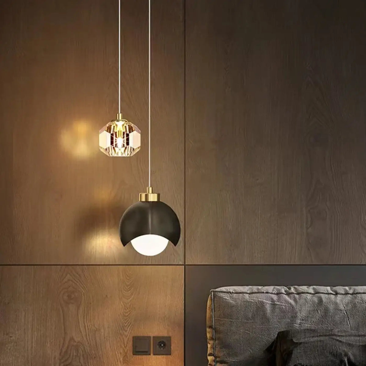 Suspension luminaire chambre design noir dore