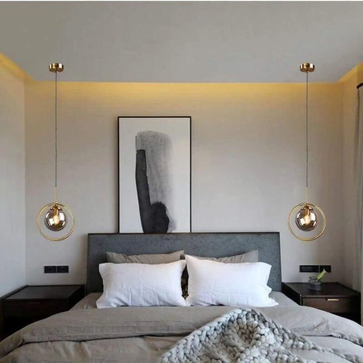 Suspension luminaire chambre salle a manger verre dore