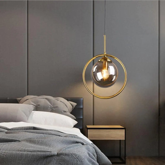 Suspension luminaire chambre salle a manger verre dore