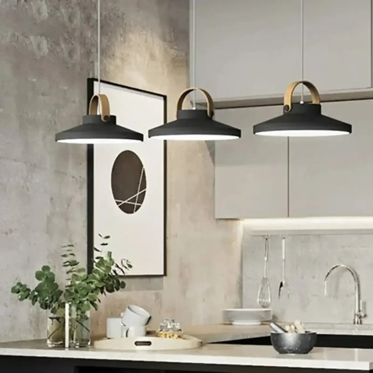 Suspension luminaire cuisine bois noir design