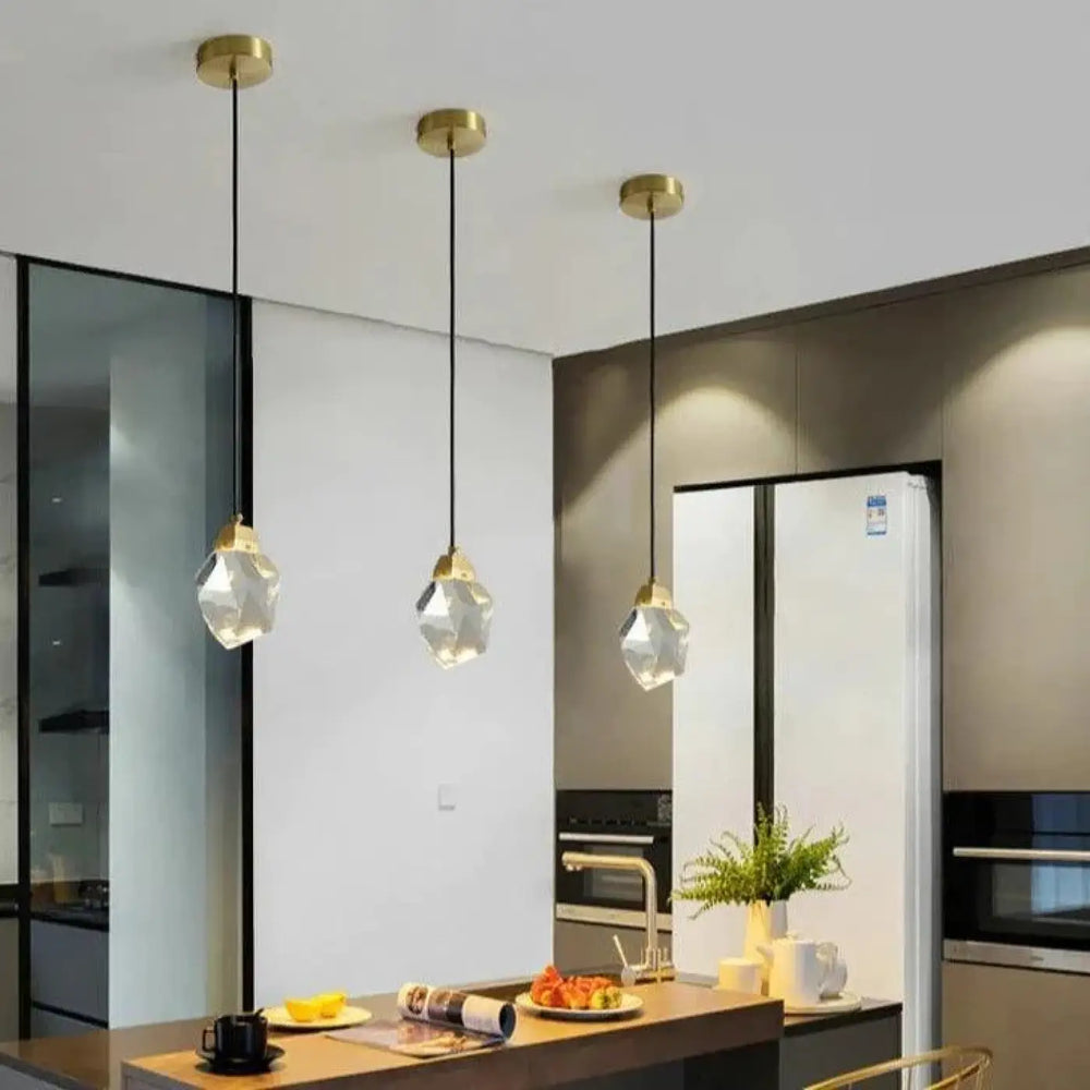 Suspension luminaire cuisine chambre cristal dore design