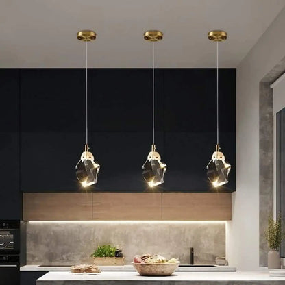 Suspension luminaire cuisine chambre cristal dore design