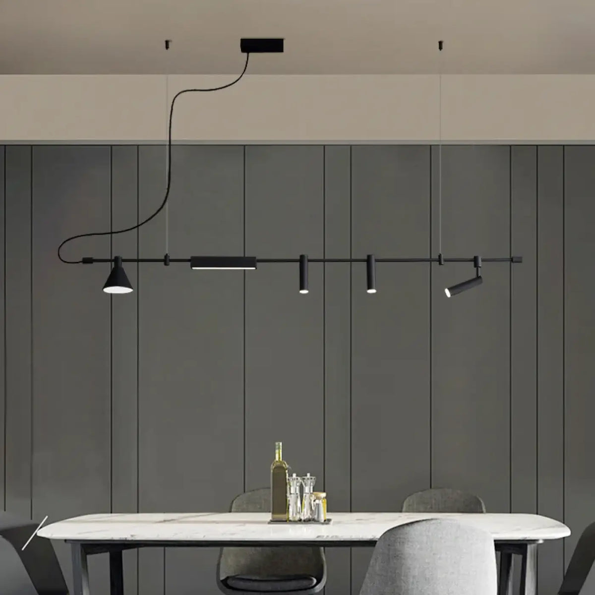 Suspension luminaire cuisine rail noir design