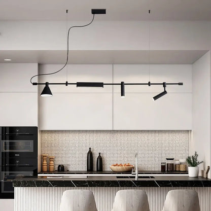 Suspension luminaire cuisine rail noir design