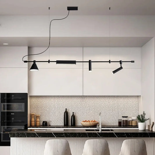 Suspension luminaire cuisine rail noir design
