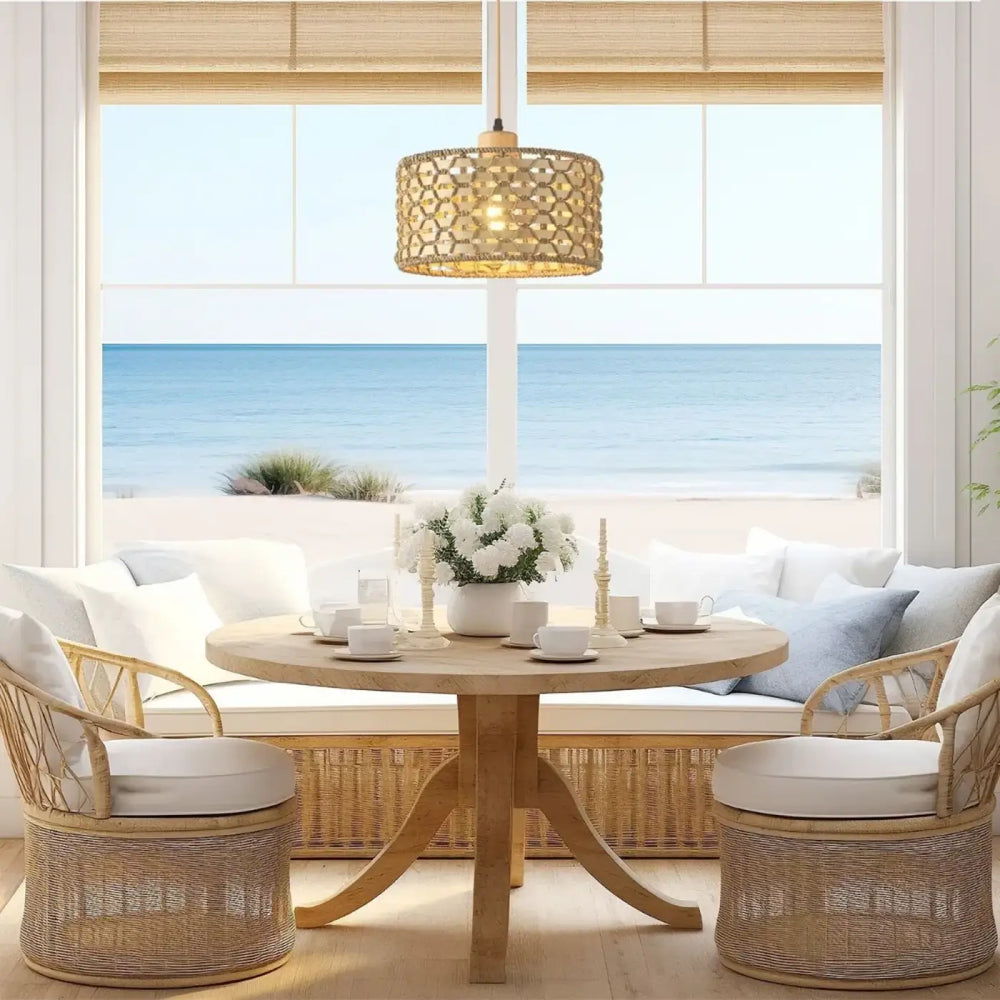 Suspension luminaire cuisine salle a manger rotin boheme