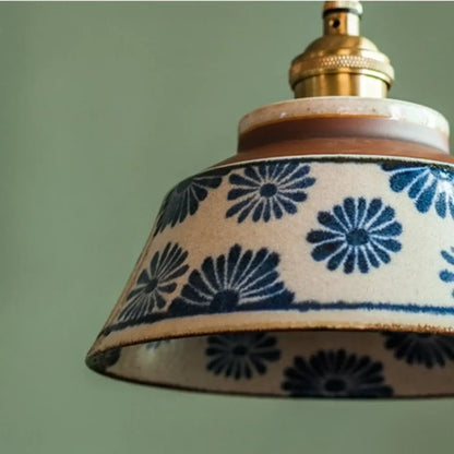 Suspension luminaire cuisine salon ceramique florale design