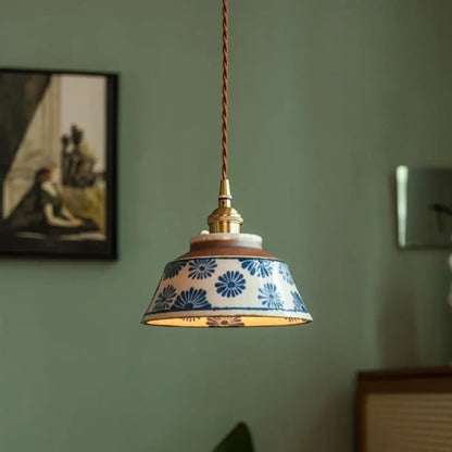 Suspension luminaire cuisine salon ceramique florale design