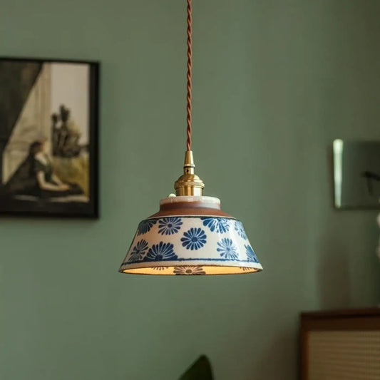 Suspension luminaire cuisine salon ceramique florale design