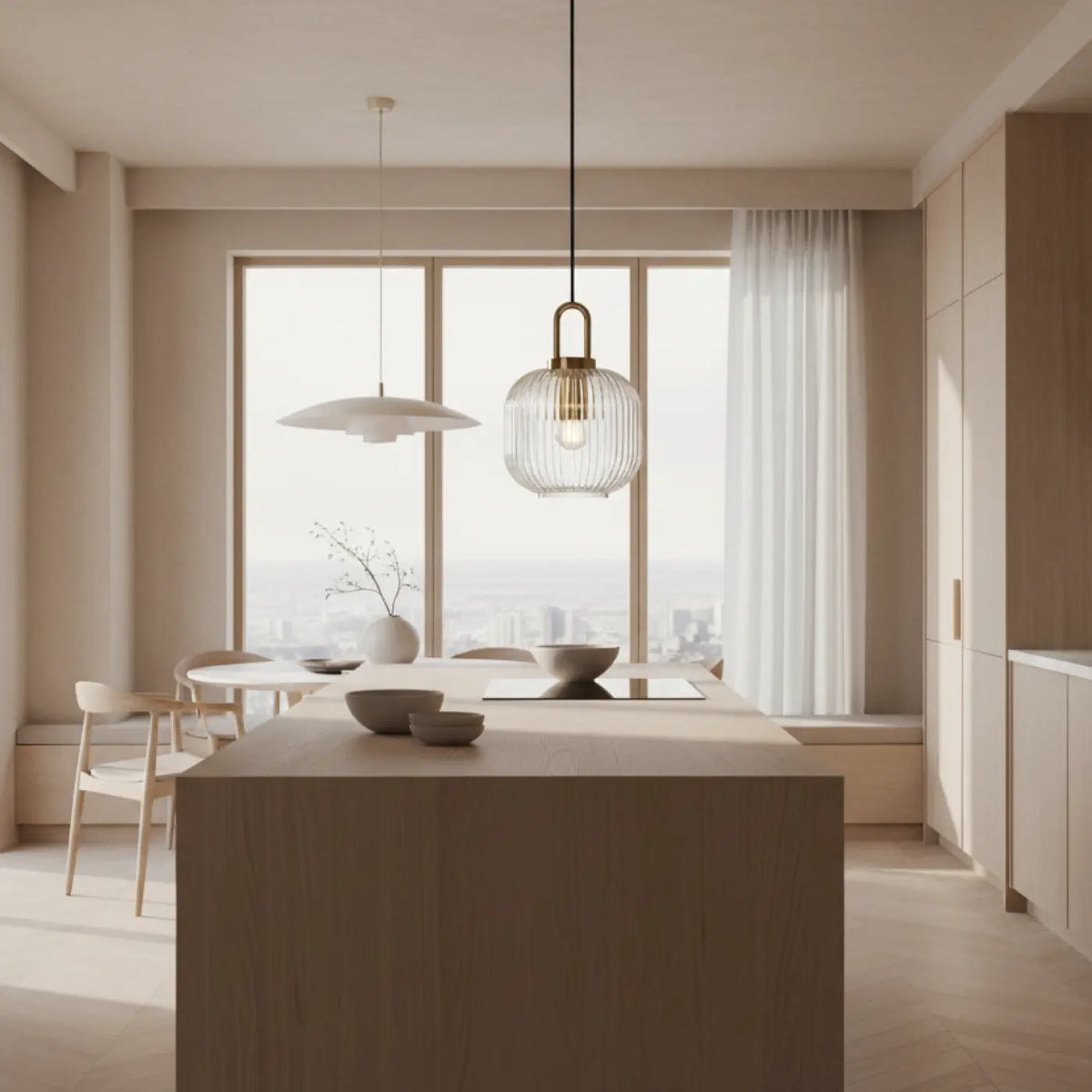Suspension luminaire cuisine verre strie design