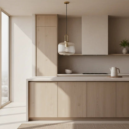Suspension luminaire cuisine verre strie design