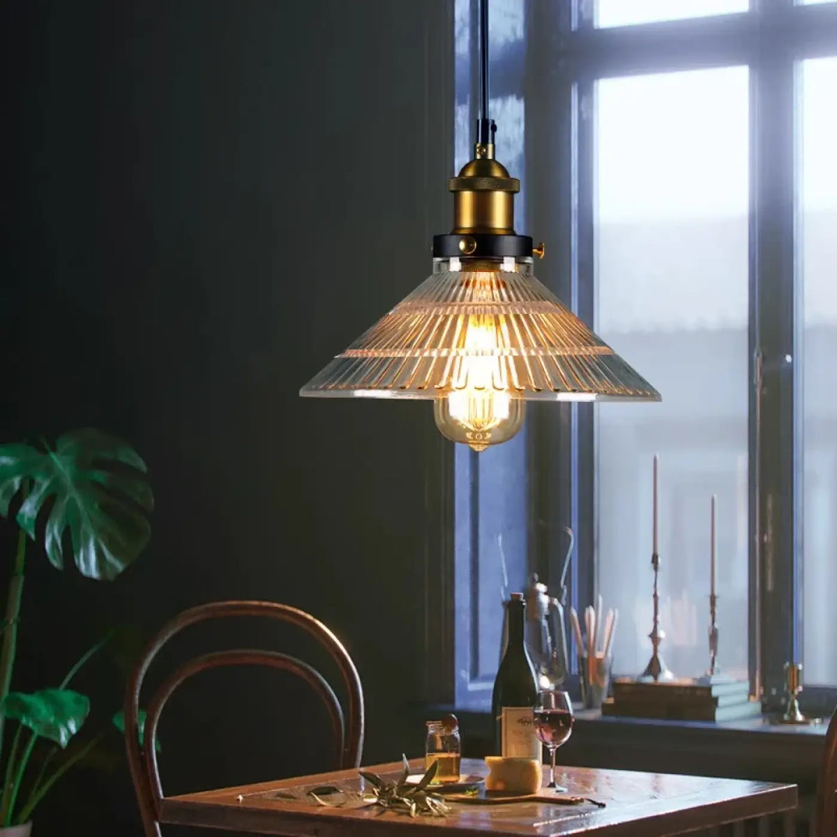 Suspension luminaire cuisine verre vert vintage