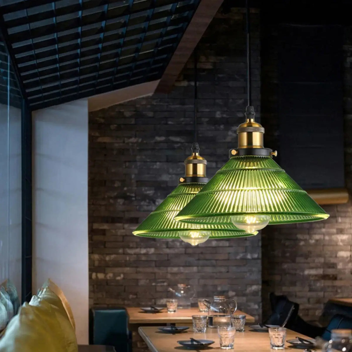Suspension luminaire cuisine verre vert vintage