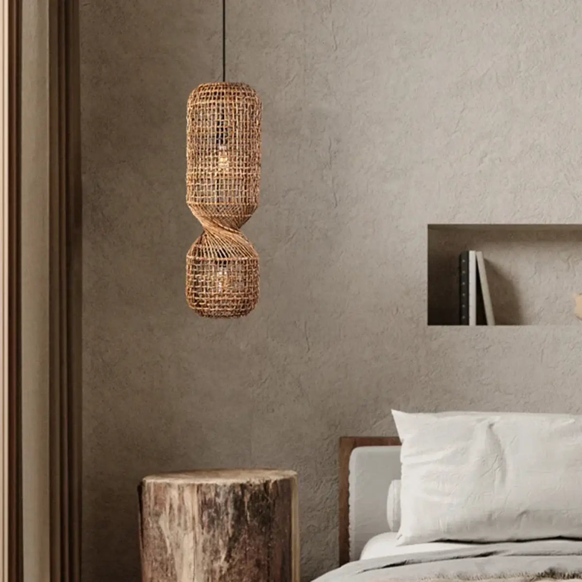 Suspension luminaire rotin torsade salon salle a manger chambre