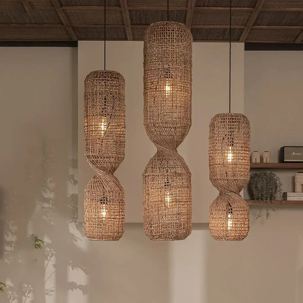 Suspension luminaire rotin torsade salon salle a manger chambre