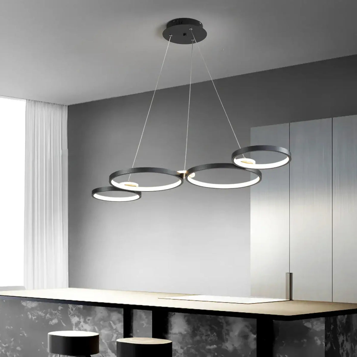 Suspension luminaire salle a manger anneaux design