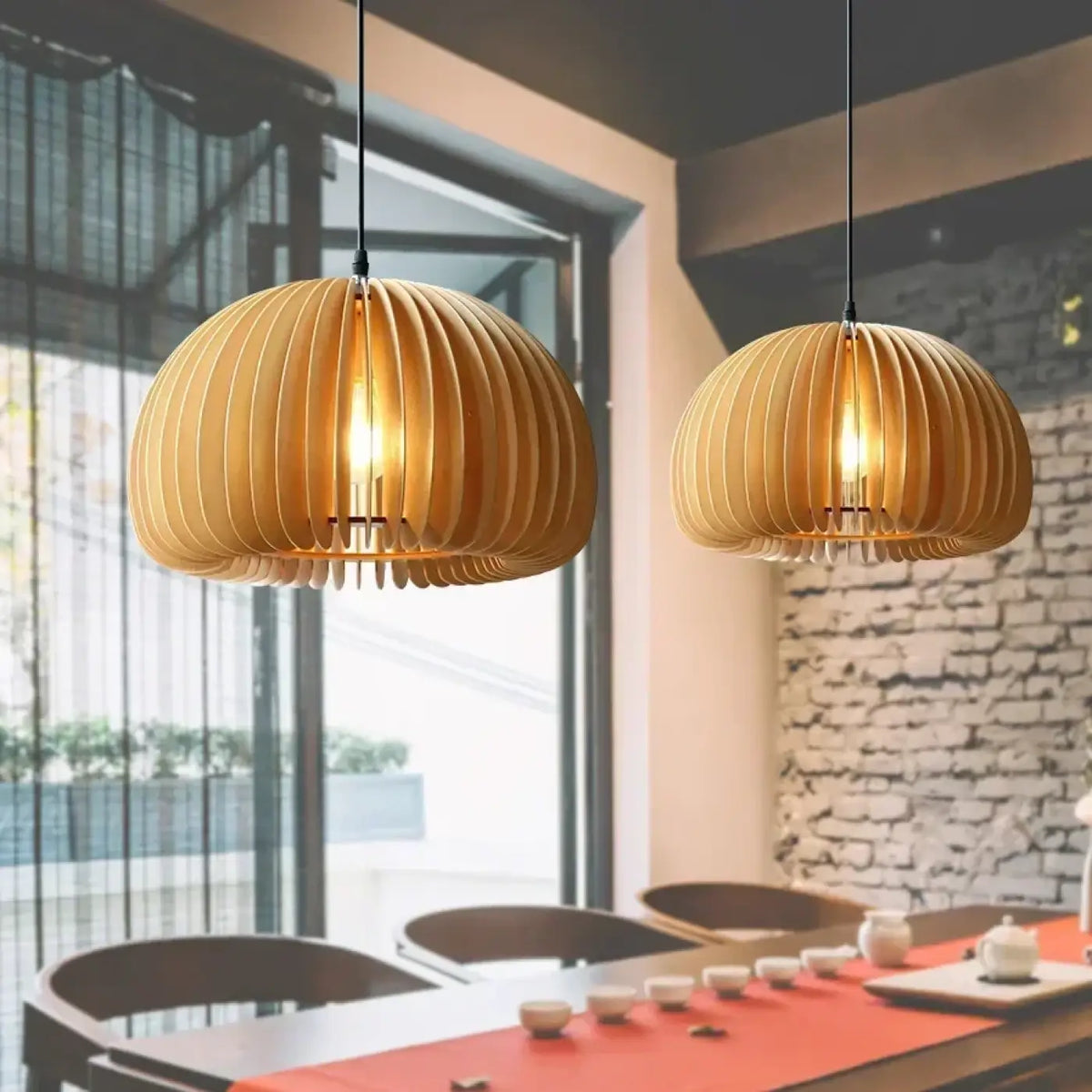 Suspension luminaire salle a manger bois organique