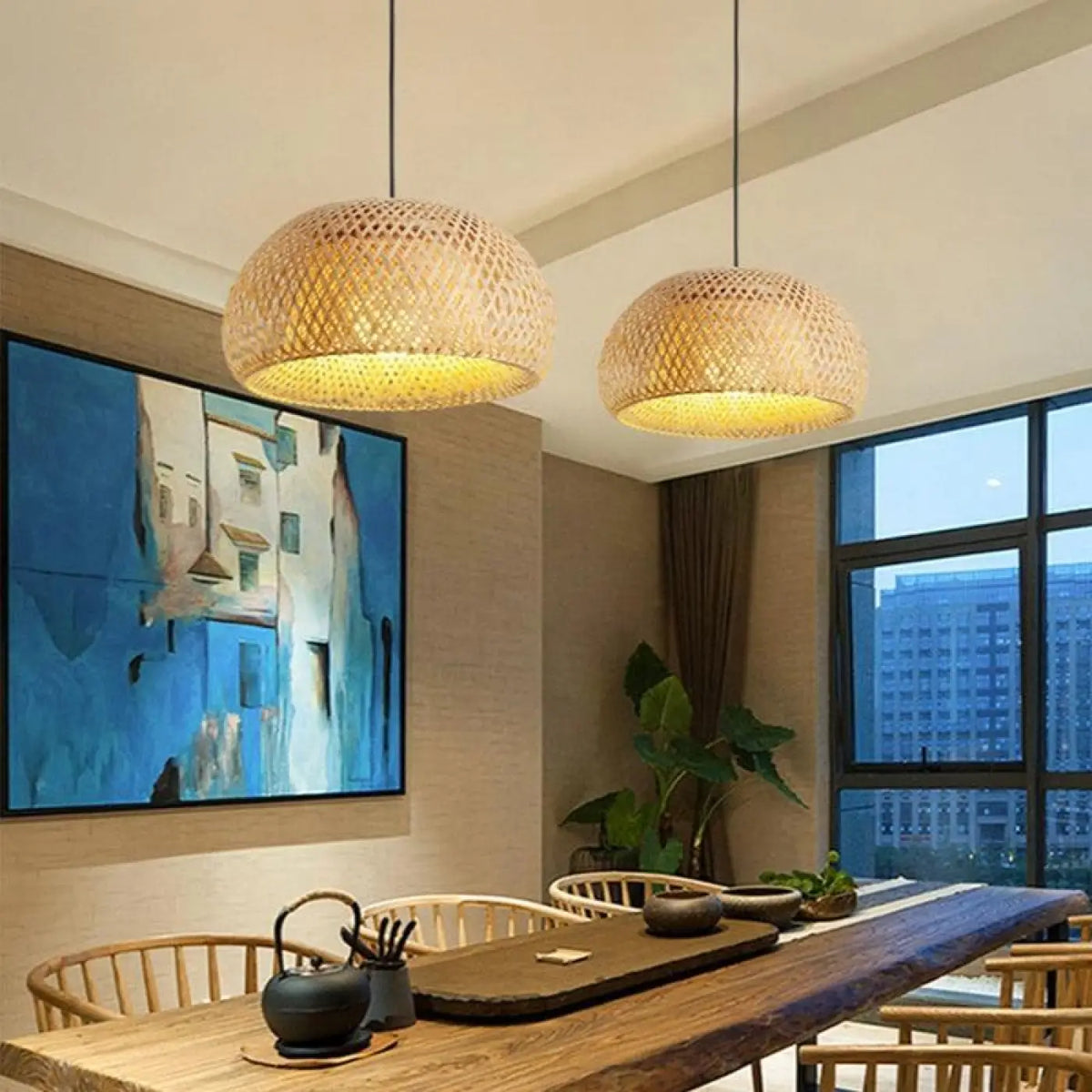 Suspension luminaire salle a manger chambre osier design