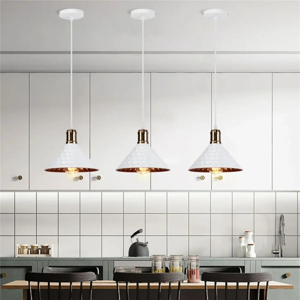 Suspension luminaire salle a manger cone cuivre industriel