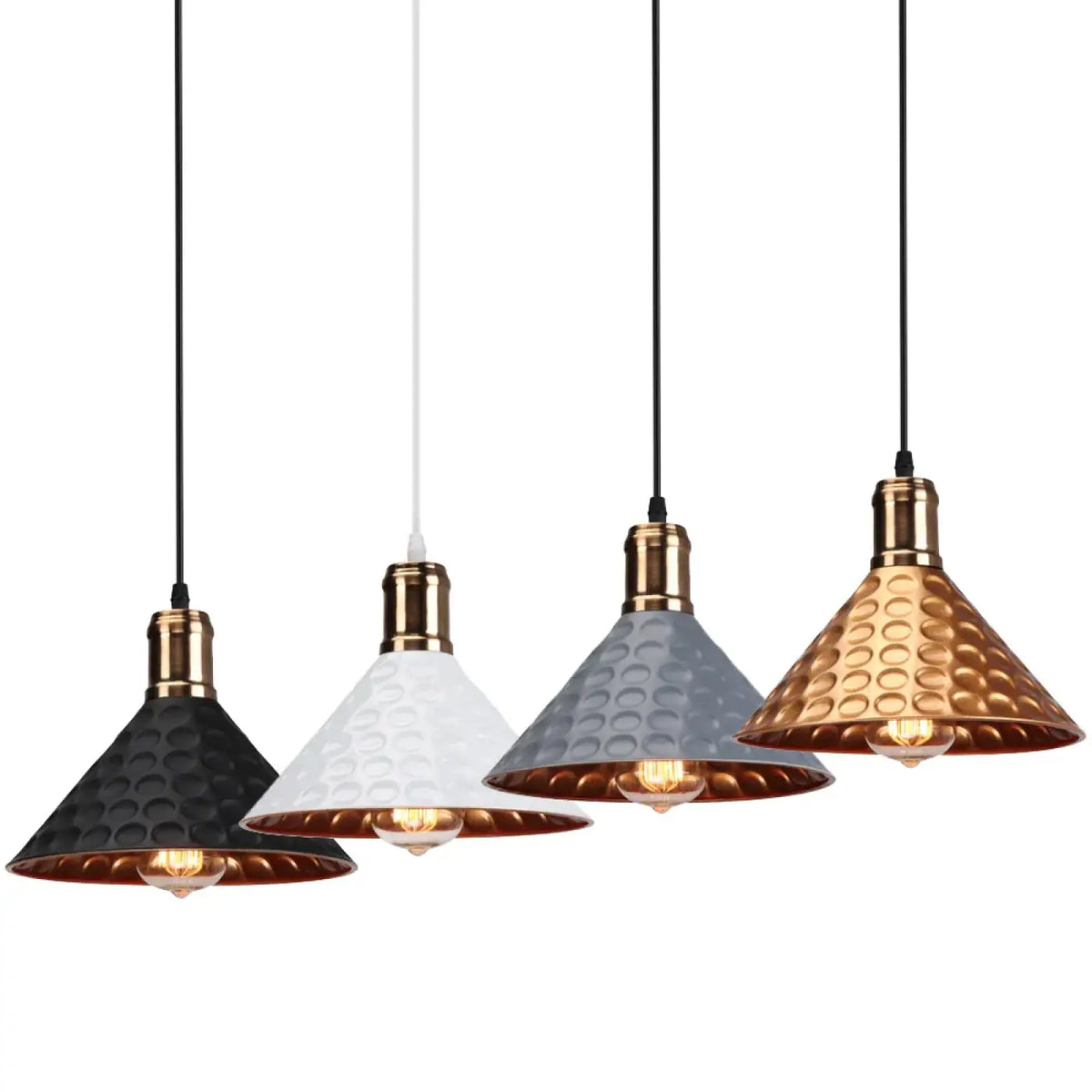 Suspension luminaire salle a manger cone cuivre industriel