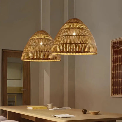 Suspension luminaire salle a manger cuisine bambou tresse