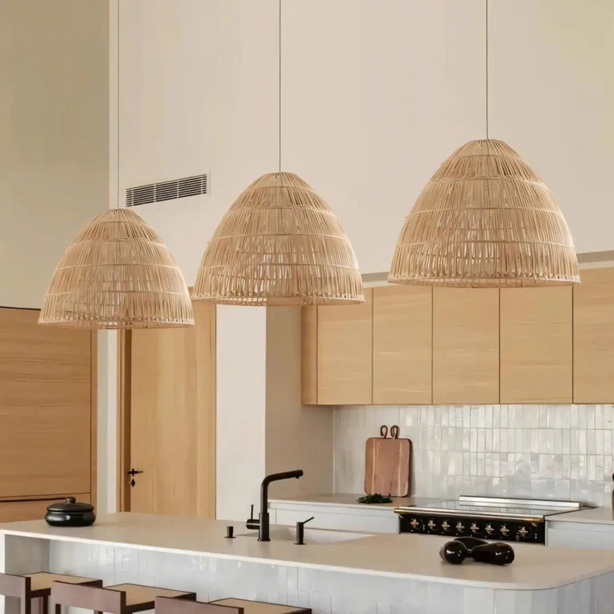 Suspension luminaire salle a manger cuisine bambou tresse