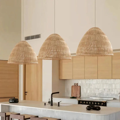 Suspension luminaire salle a manger cuisine bambou tresse