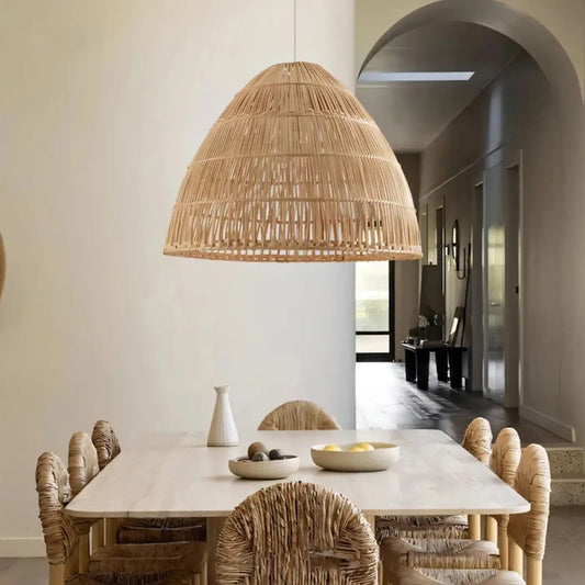 Suspension luminaire salle a manger cuisine bambou tresse