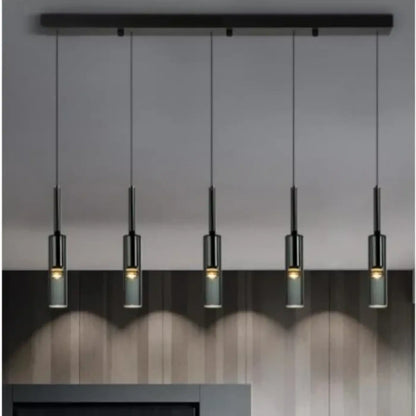 Suspension luminaire salle a manger cylindre verre noir