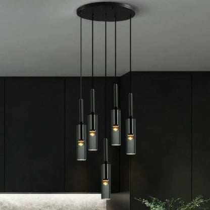 Suspension luminaire salle a manger cylindre verre noir