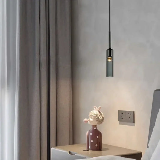 Suspension luminaire salle a manger cylindre verre noir