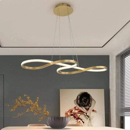 Suspension luminaire salle a manger design courbes LED