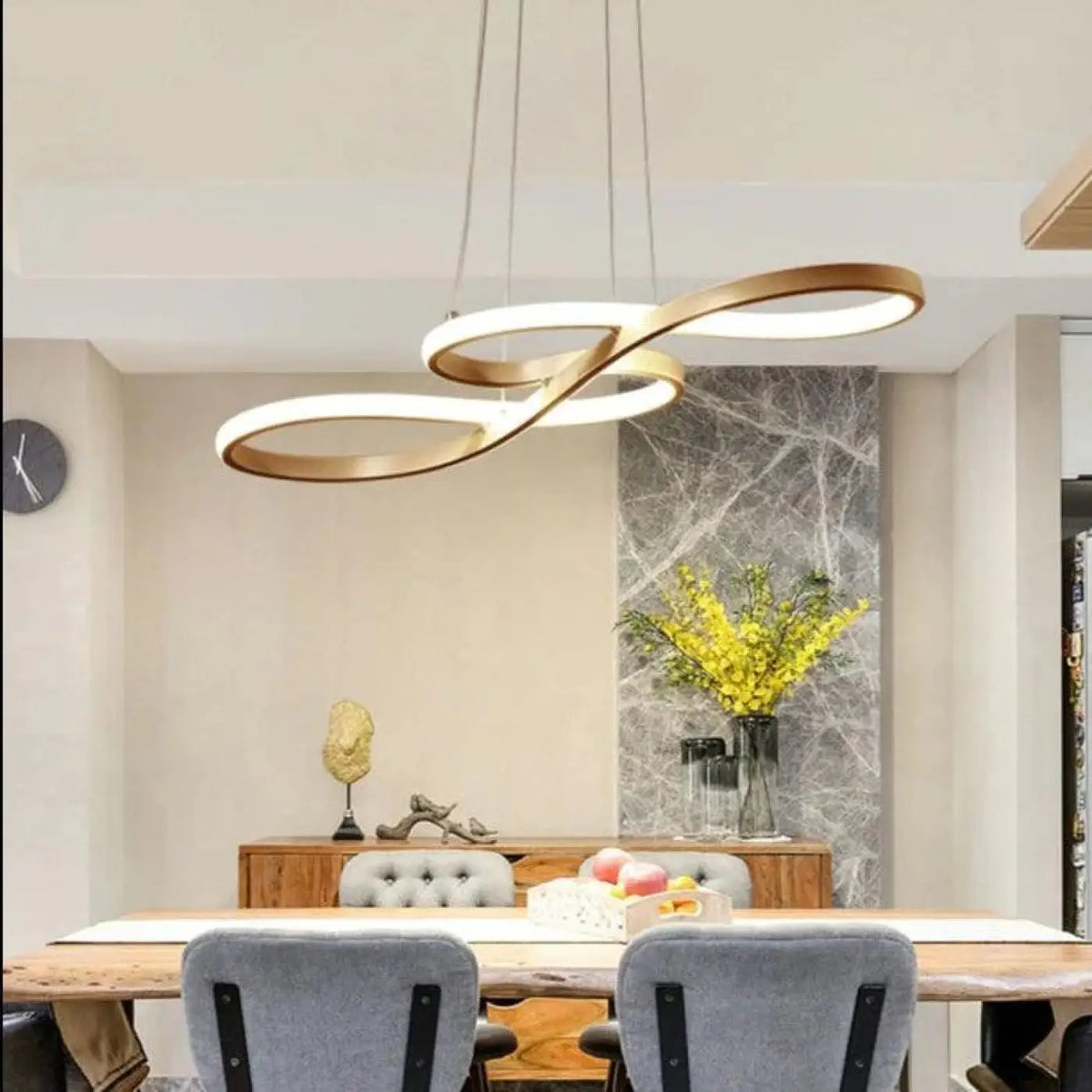 Suspension luminaire salle a manger design courbes LED