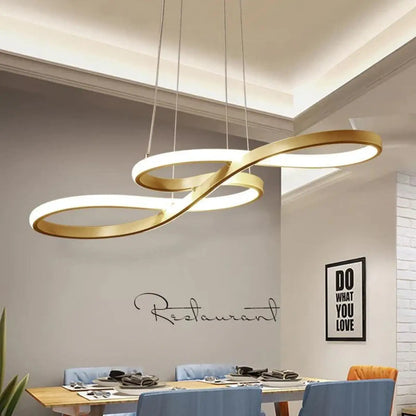 Suspension luminaire salle a manger design courbes LED