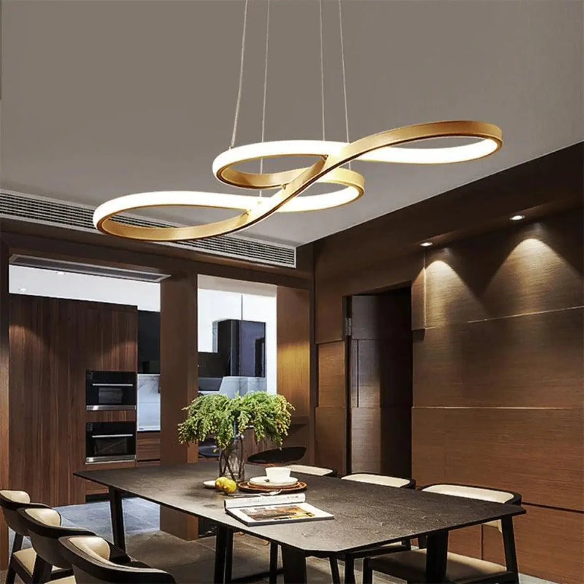 Suspension luminaire salle a manger design courbes LED