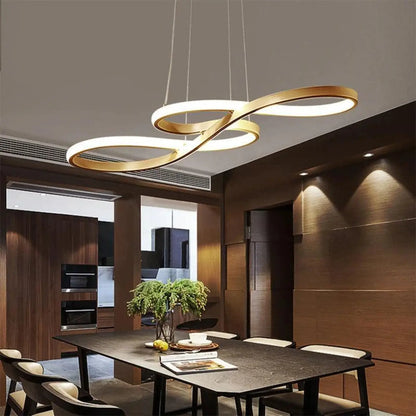 Suspension luminaire salle a manger design courbes LED