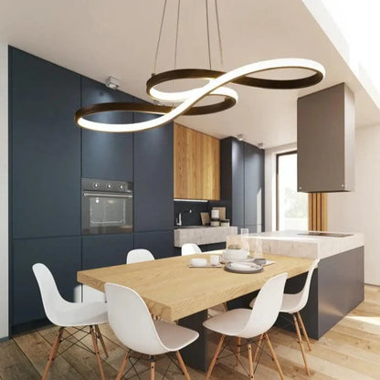 Suspension luminaire salle a manger design courbes LED